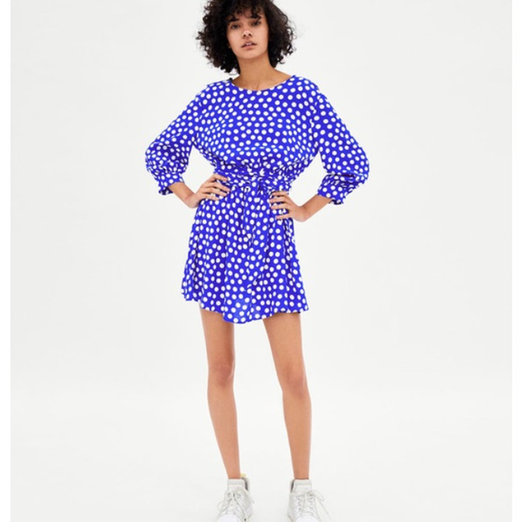 blue and white polka dot dress zara | Dresses | Zara Short W Dots Nwt ZW COLLECTION PRINTED DOTS luxury eveningwear Marc Jacobs Long-sleeve Belted SIZE:SIZE 8